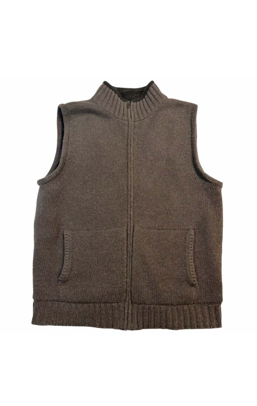 L.L.Bean Men’s S 80% Lambswool Full Zip Sweater Vest Brown Fleece Lined